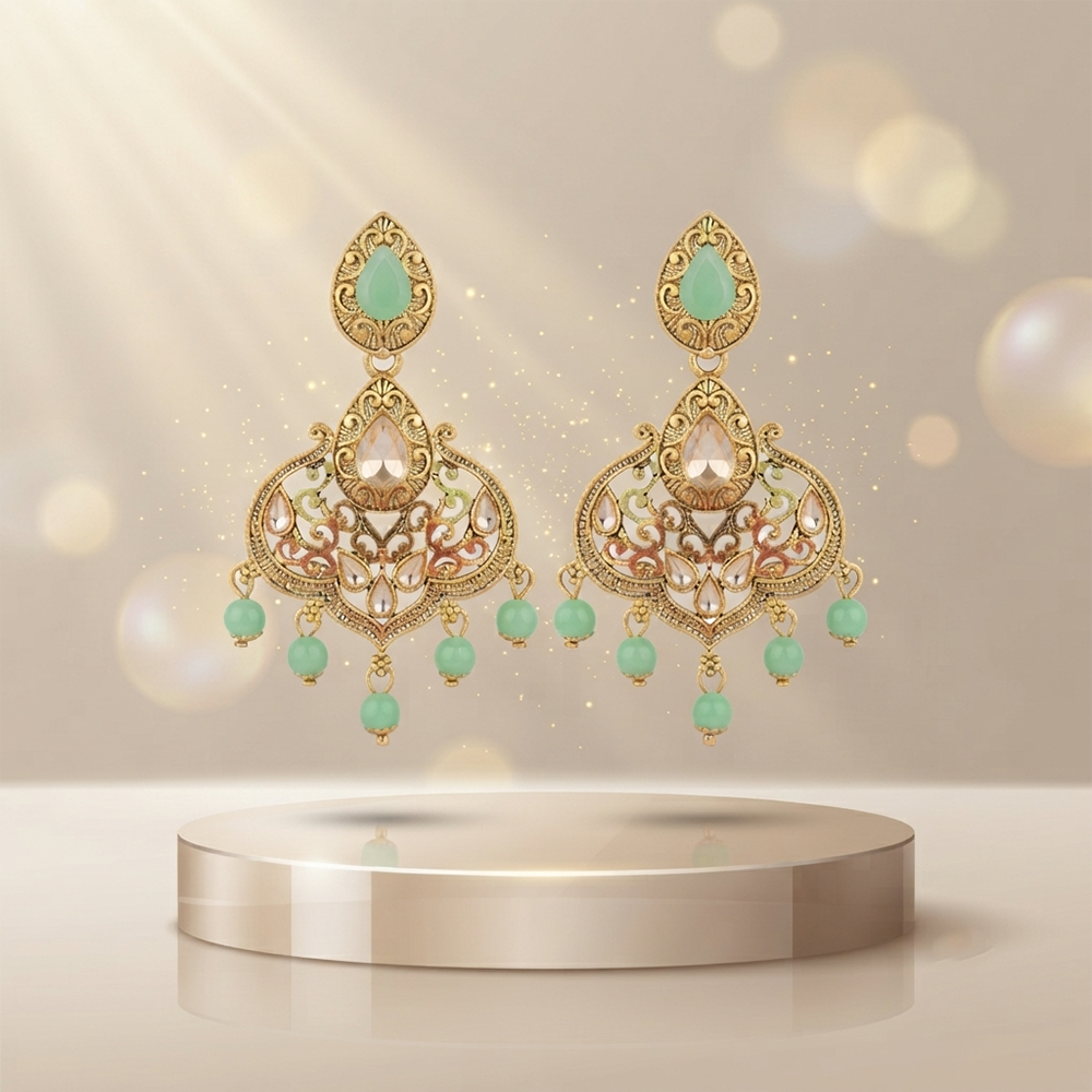 The99Jewel Floral Green Crystal Stone Statement Dangler Earrings for Women