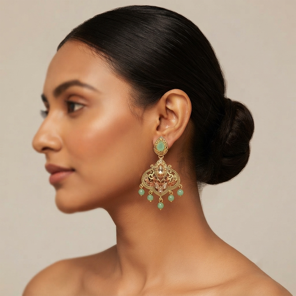 The99Jewel Floral Green Crystal Stone Statement Dangler Earrings for Women
