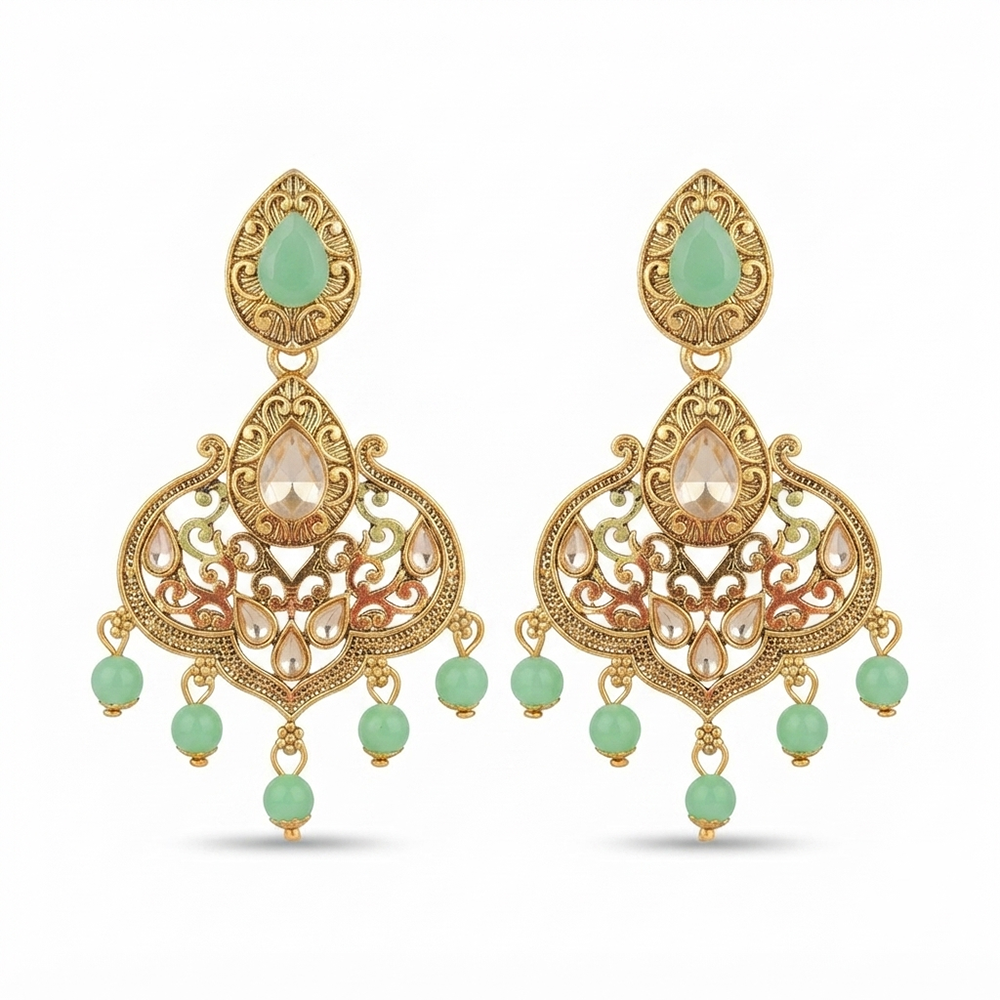 The99Jewel Floral Green Crystal Stone Statement Dangler Earrings for Women