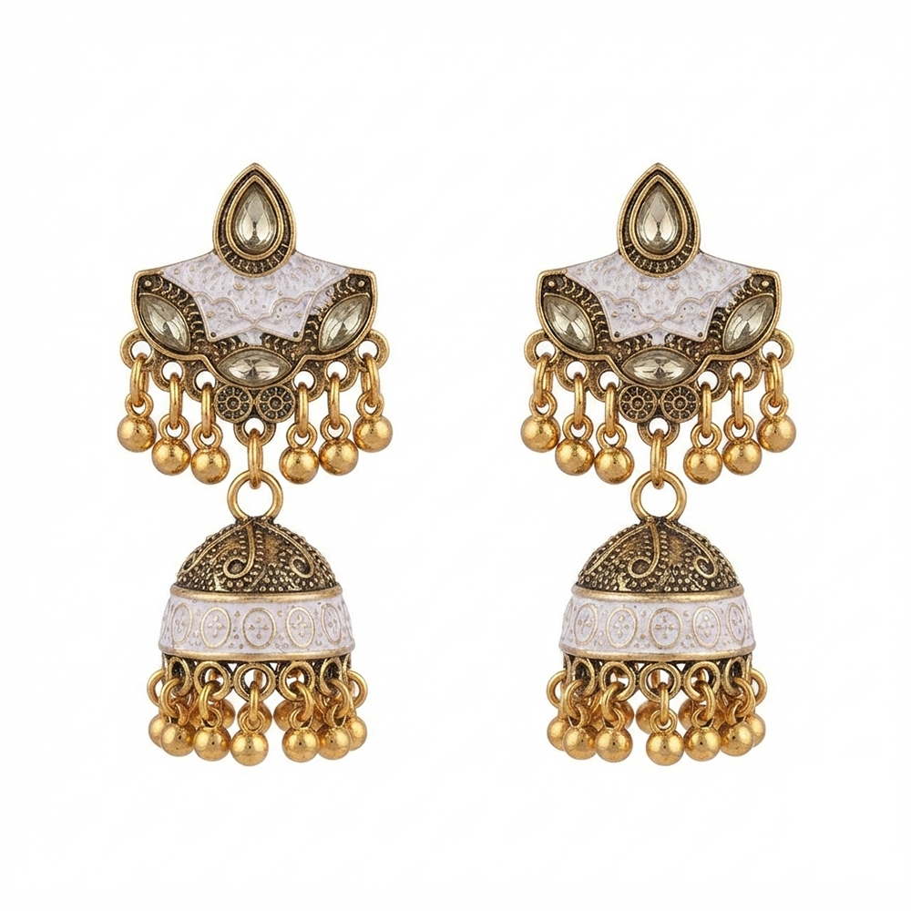 The99Jewel Antique Meenakari Jhumki Earrings with Crystal Stone & Ghungroo Drops for Women