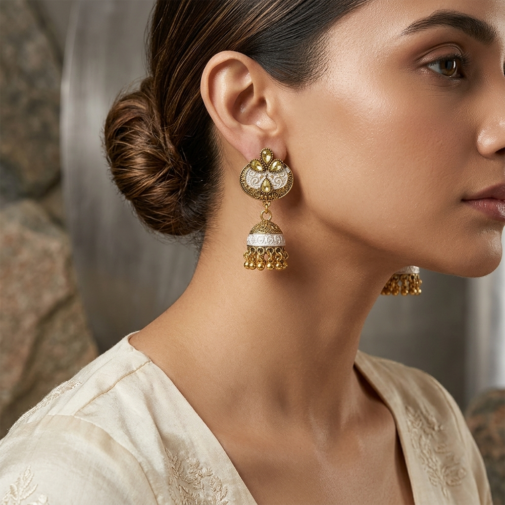 The99Jewel Antique Meenakari Jhumki Earrings with Crystal Stone & Ghungroo Drops for Women