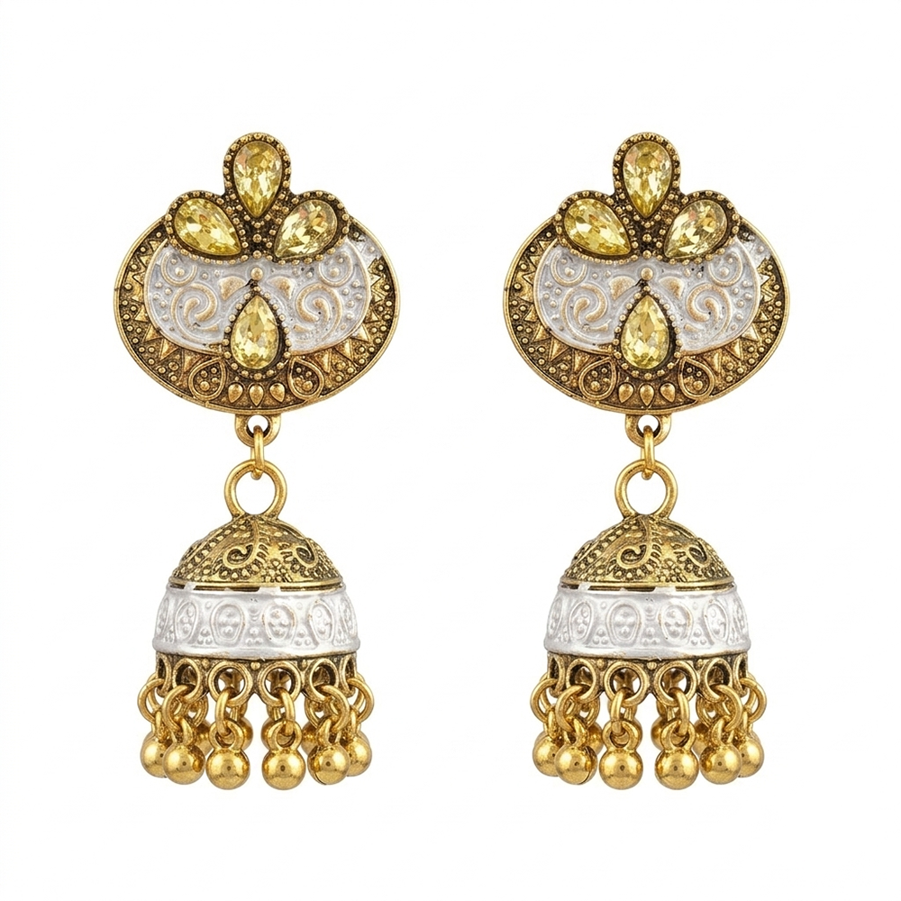 The99Jewel Antique Meenakari Jhumki Earrings with Crystal Stone & Ghungroo Drops for Women