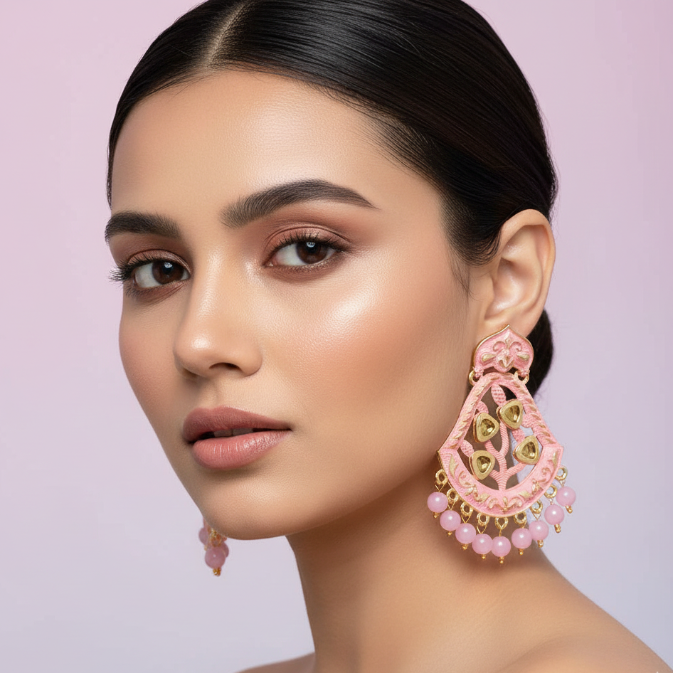 The99Jewel Pink Matte Meenakari Dangler Beads Drop Earrings -1318001C