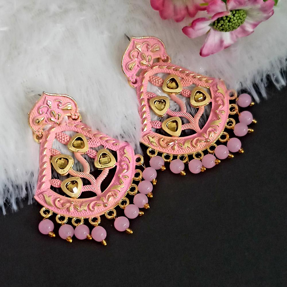 The99Jewel Pink Matte Meenakari Dangler Beads Drop Earrings -1318001C