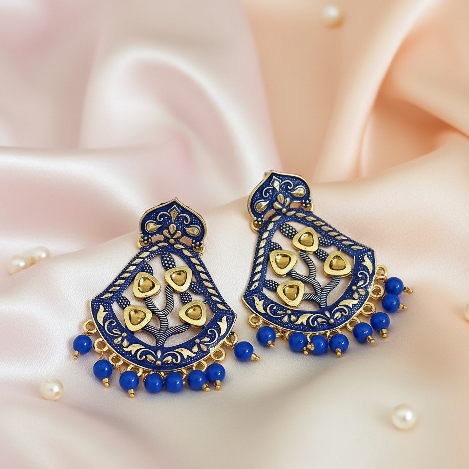 The99Jewel Matte Meenakari Dangler Beads Drop Earrings
