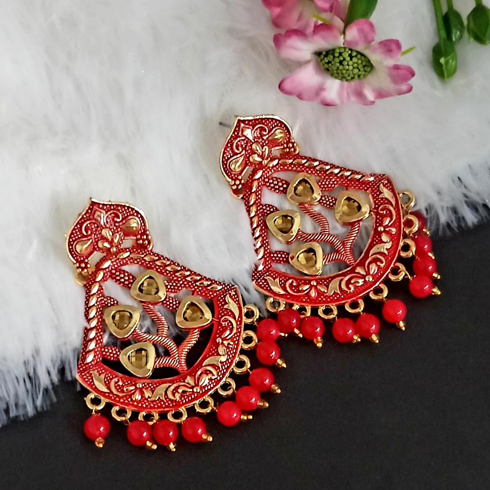 The99Jewel Red Matte Meenakari Dangler Beads Drop Earrings -1318001G