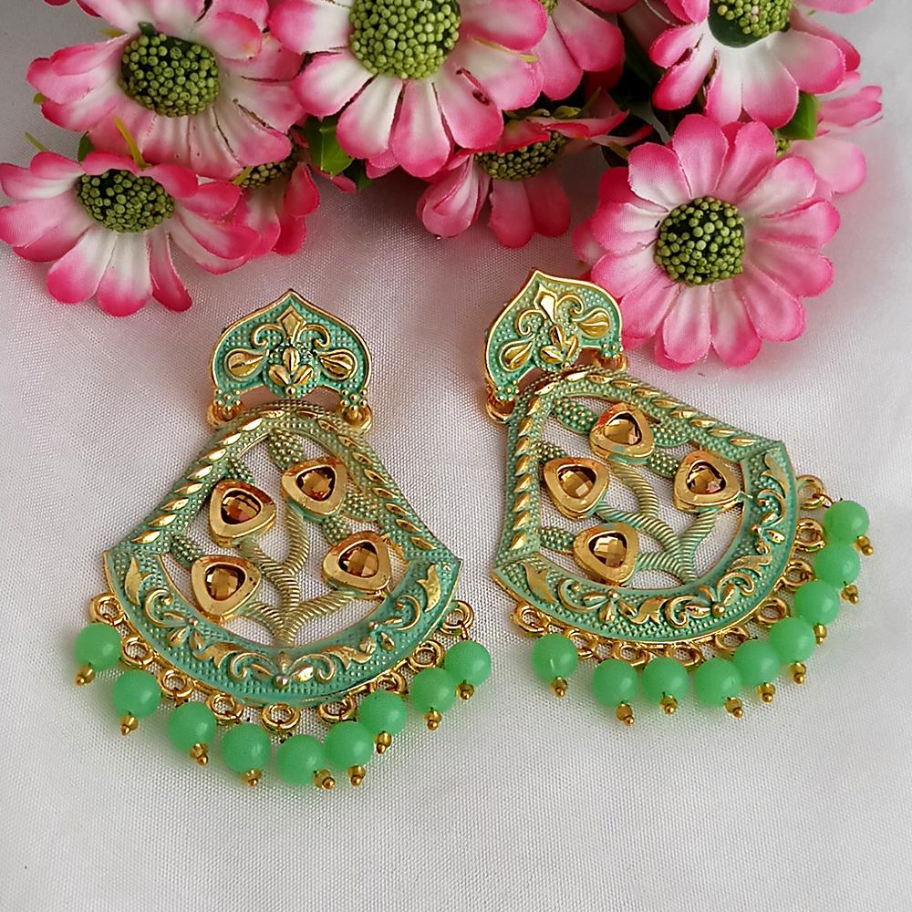 The99Jewel Green Kundan Meenakari Dangler Earrings -1318001i