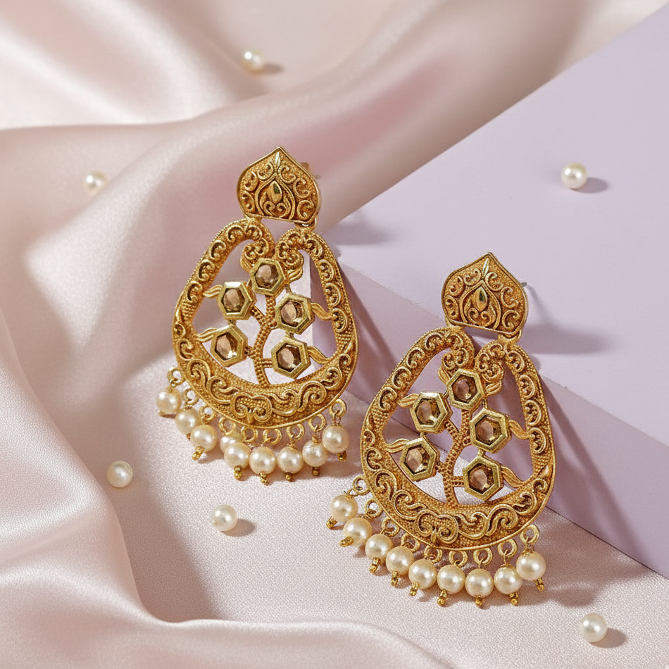 The99Jewel Yellow Matte Meenakari Dangler Beads Drop Earrings -1318002B