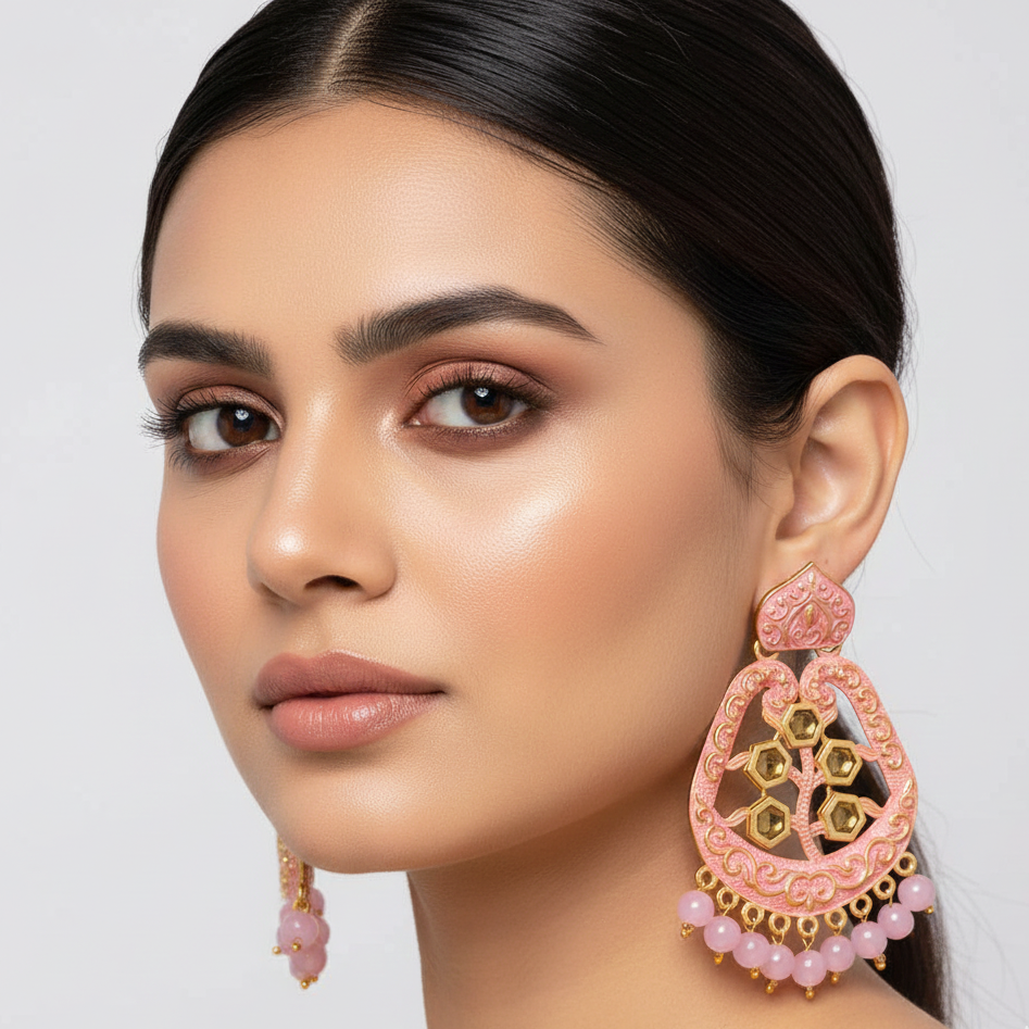 The99Jewel Pink Matte Meenakari Dangler Beads Drop Earrings -1318002C