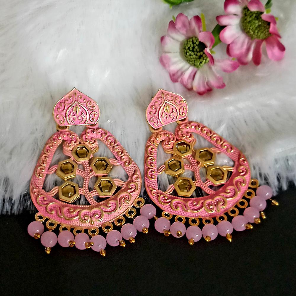 The99Jewel Pink Matte Meenakari Dangler Beads Drop Earrings