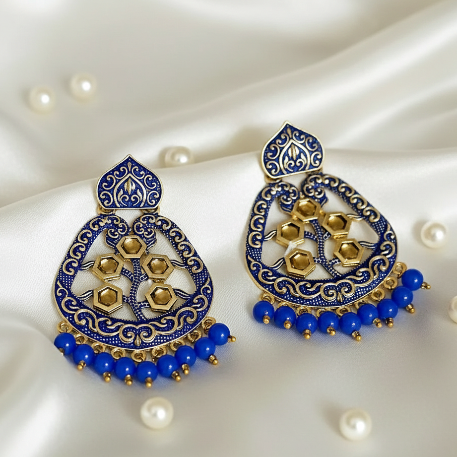 The99Jewel Blue Matte Meenakari Dangler Beads Drop Earrings -1318002E