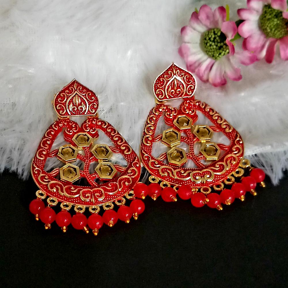 The99Jewel Red Matte Meenakari Dangler Beads Drop Earrings -1318002G