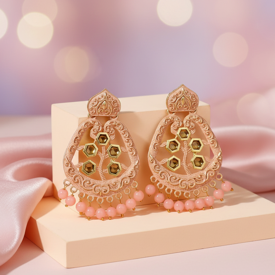The99Jewel Peach Matte Meenakari Dangler Beads Drop Earrings -1318002H