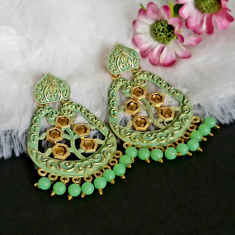 The99Jewel Green Matte Meenakari Dangler Beads Drop Earrings -1318002I