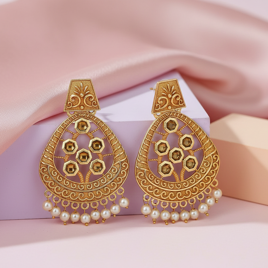 The99Jewel Peach Matte Meenakari Dangler Beads Drop Earrings - 1318003B