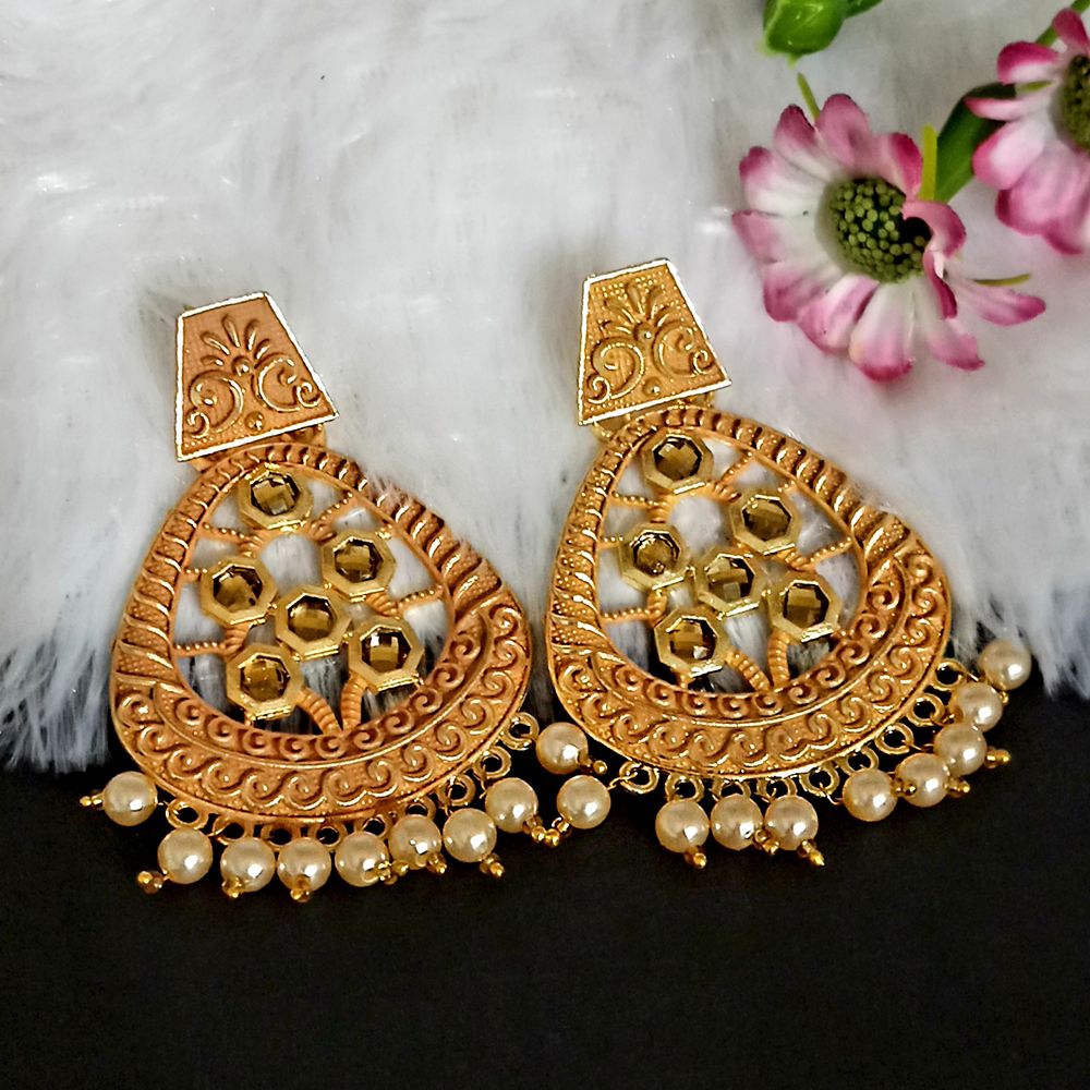 The99Jewel Peach Matte Meenakari Dangler Beads Drop Earrings - 1318003B