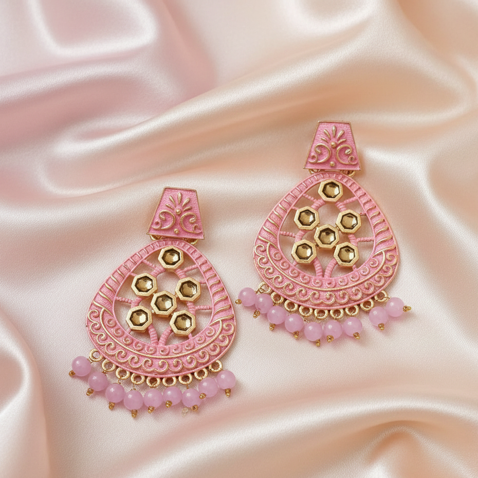 The99Jewel Pink Matte Meenakari Dangler Beads Drop Earrings -1318003C