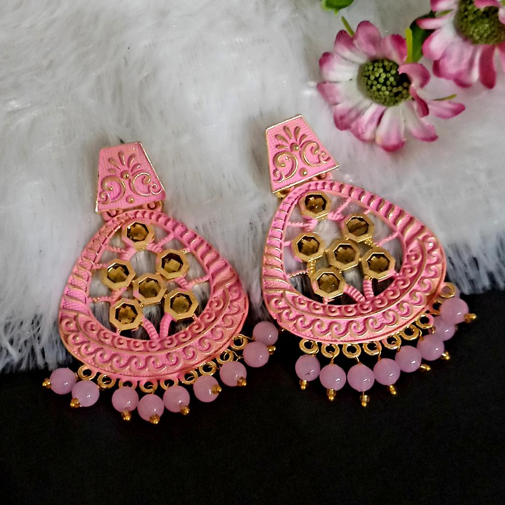 The99Jewel Pink Matte Meenakari Dangler Beads Drop Earrings -1318003C