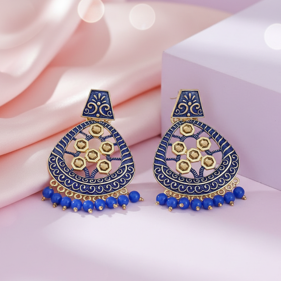 The99Jewel Blue Matte Meenakari Dangler Beads Drop Earrings -1318003E