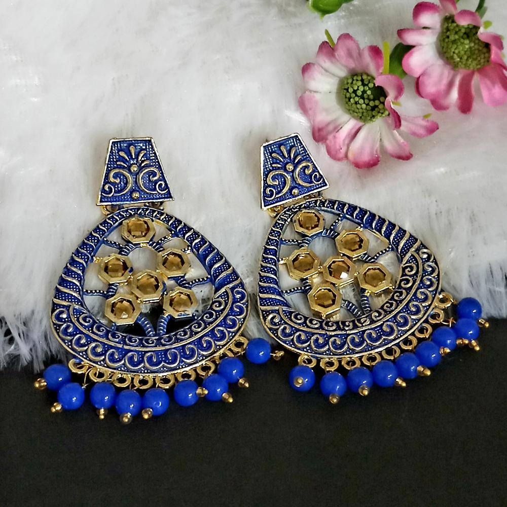 The99Jewel Blue Matte Meenakari Dangler Beads Drop Earrings -1318003E