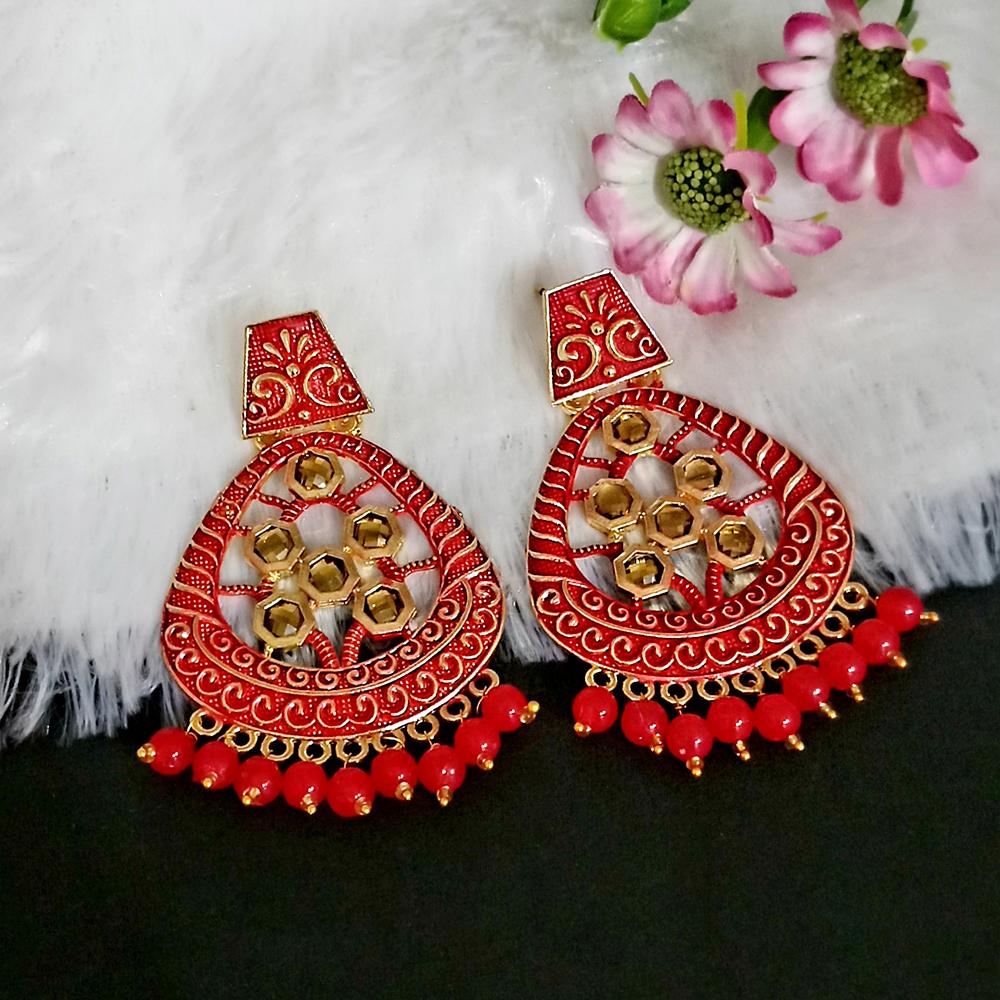 The99Jewel Red Matte Meenakari Dangler Beads Drop Earrings -1318003G