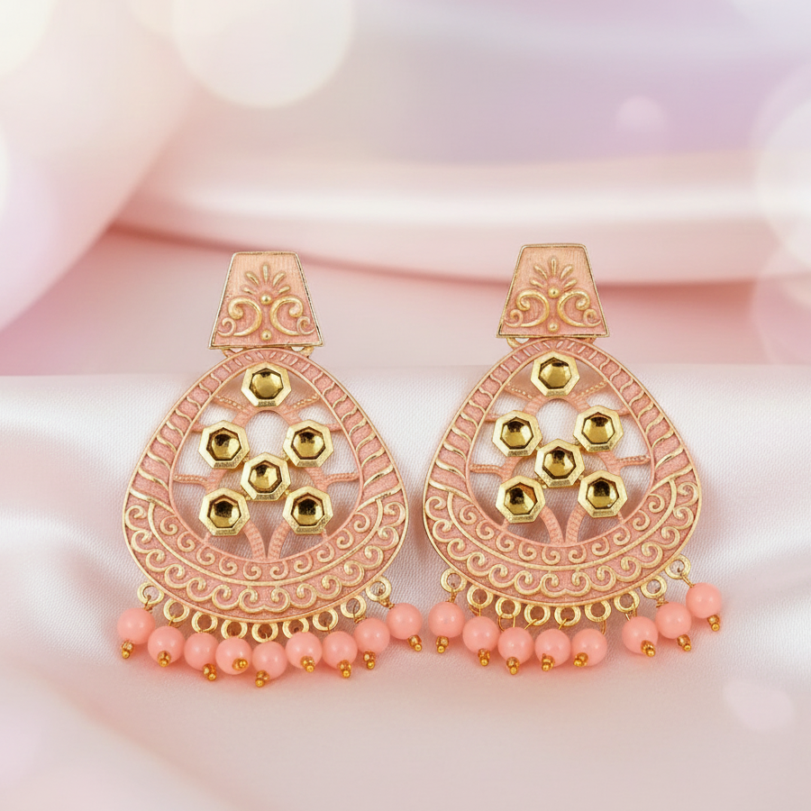 The99Jewel Peach Matte Meenakari Dangler Beads Drop Earrings -1318003H