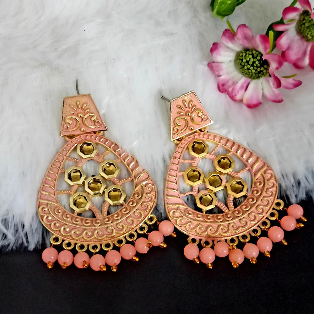 The99Jewel Peach Matte Meenakari Dangler Beads Drop Earrings -1318003H