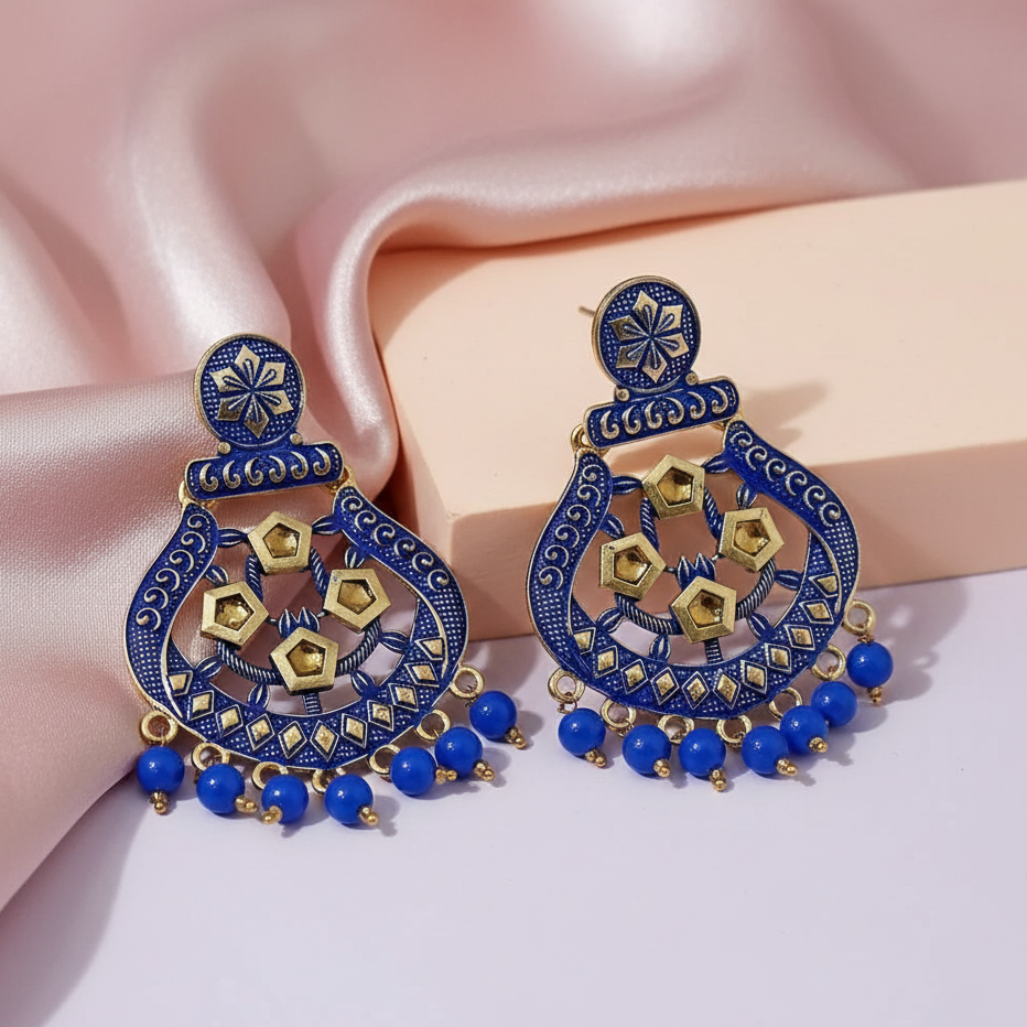 The99Jewel Blue Matte Meenakari Dangler Beads Drop Earrings -1318004E