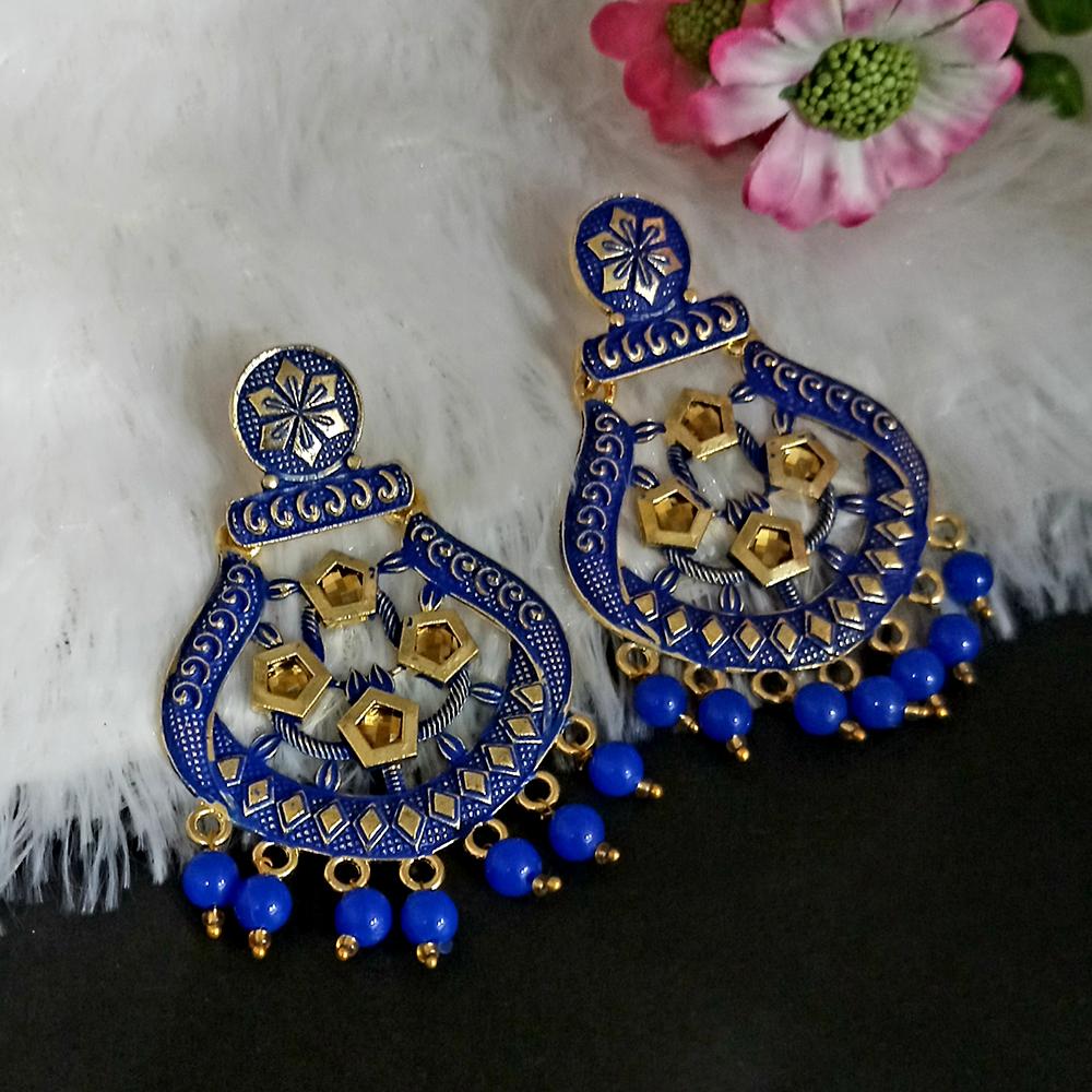 The99Jewel Blue Matte Meenakari Dangler Beads Drop Earrings -1318004E