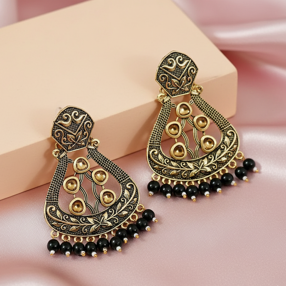 The99Jewel Black Matte Meenakari Dangler Beads Drop Earrings - 1318004F