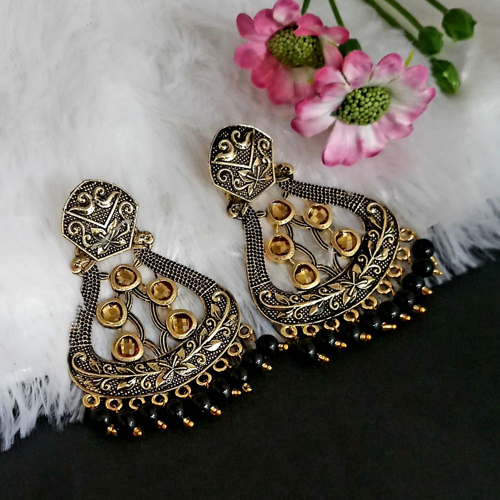 The99Jewel Black Matte Meenakari Dangler Beads Drop Earrings - 1318004F