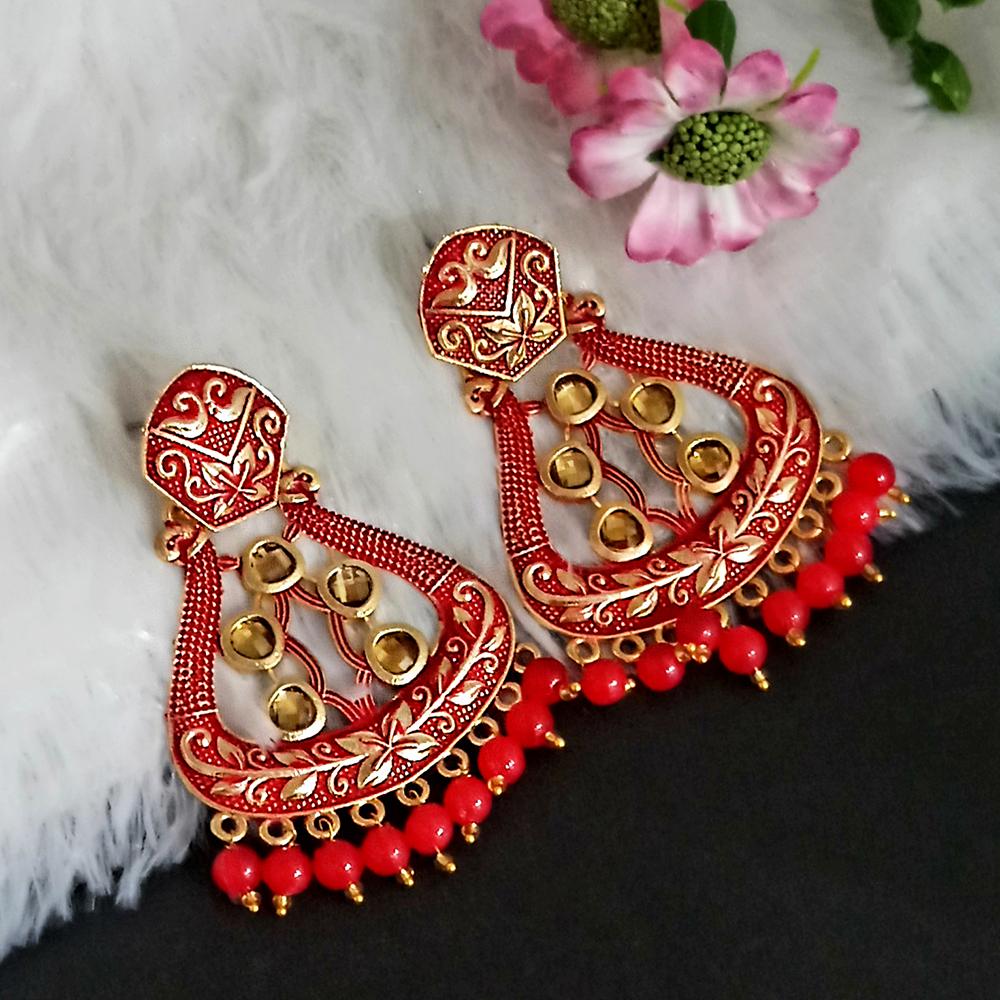 The99Jewel Red Matte Meenakari Dangler Beads Drop Earrings -1318004G