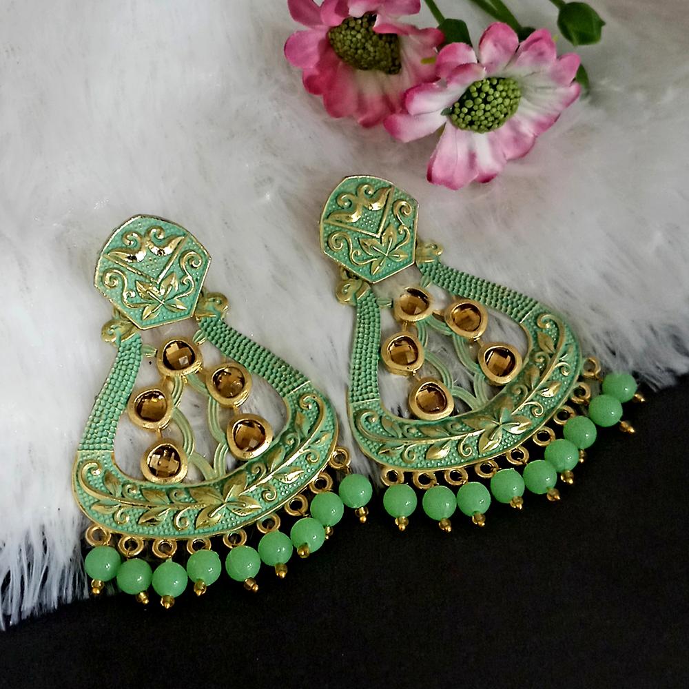 The99Jewel Green Matte Meenakari Dangler Beads Drop Earrings -1318004I