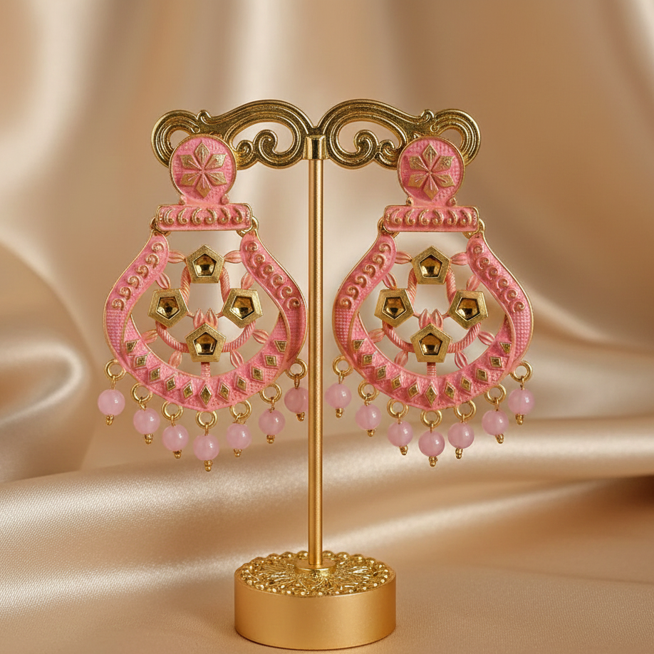 The99Jewel Pink Matte Meenakari Dangler Beads Drop Earrings -1318005C