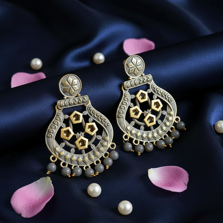 The99Jewel Grey Matte Meenakari Dangler Beads Drop Earrings -1318005D