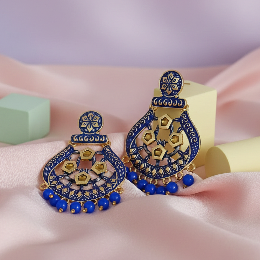 The99Jewel Blue Matte Meenakari Dangler Beads Drop Earrings -1318005E