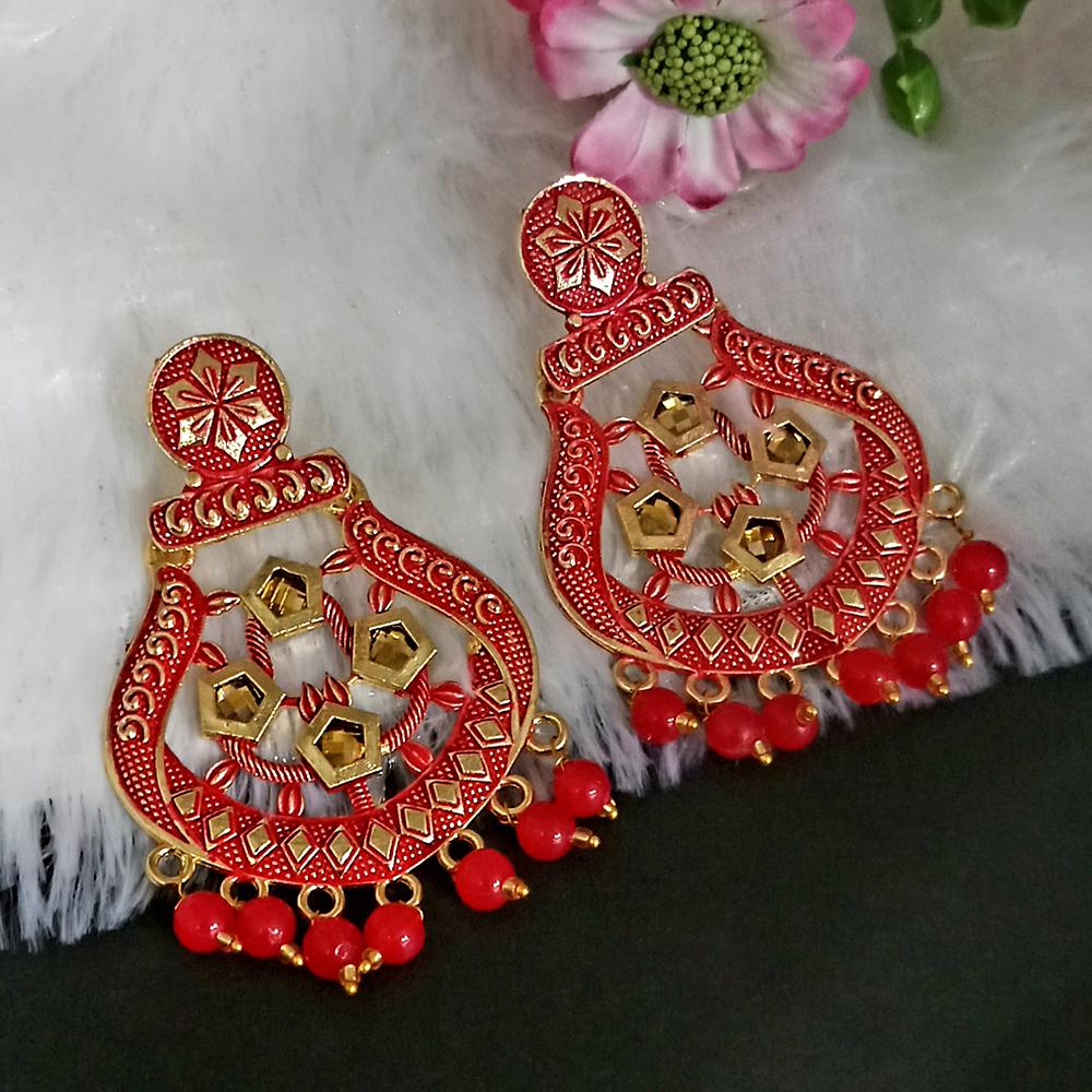 The99Jewel Red Matte Meenakari Dangler Beads Drop Earrings