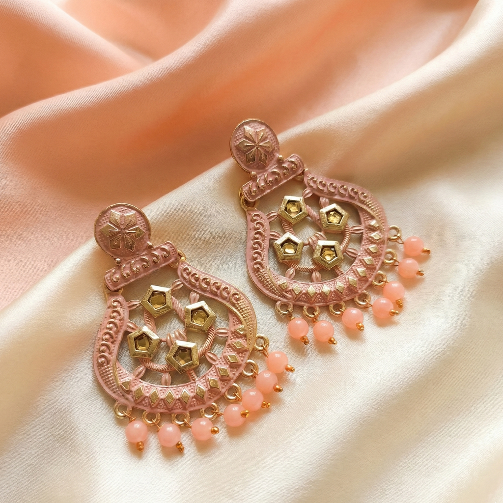 The99Jewel Peach Matte Meenakari Dangler Beads Drop Earrings -1318005H