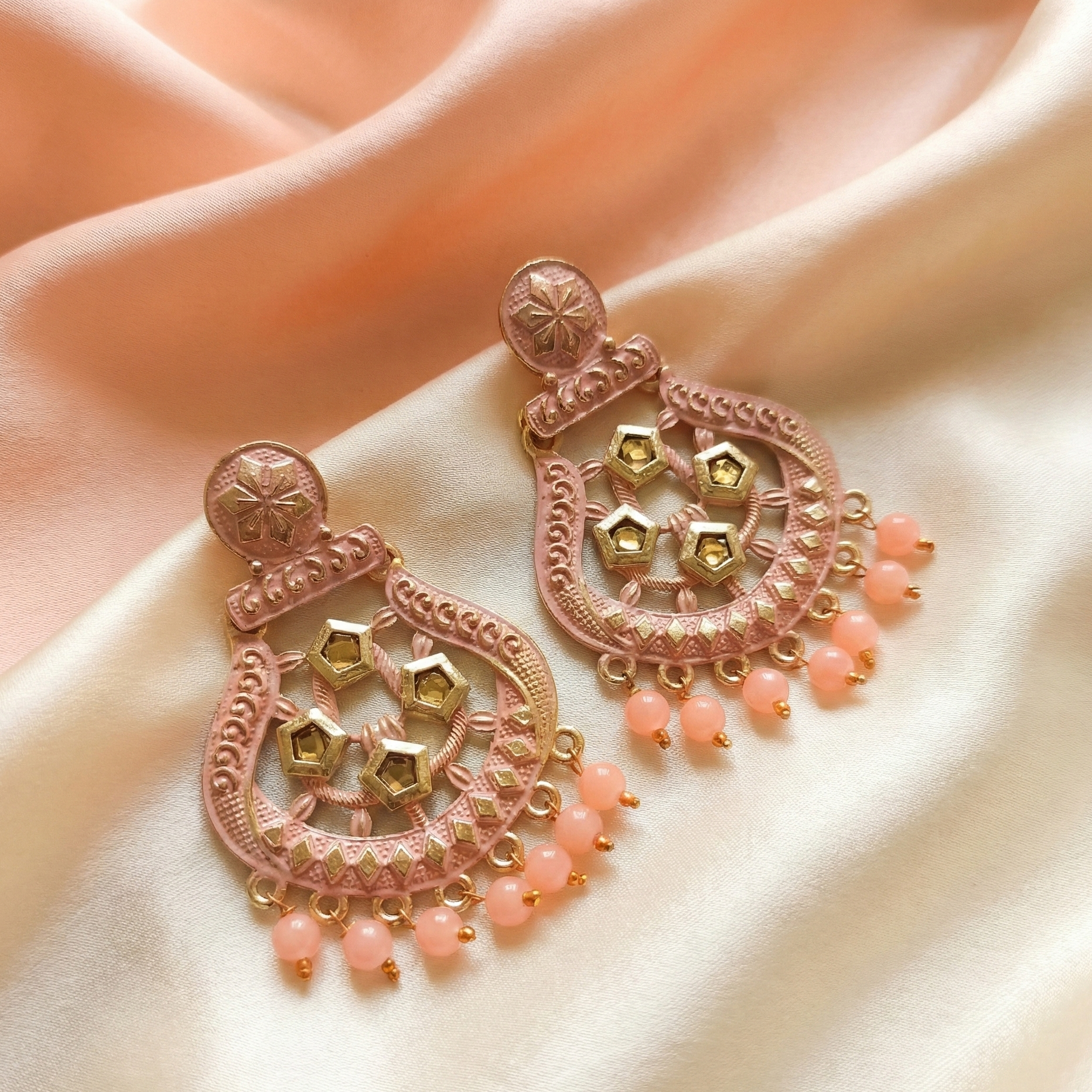 The99Jewel Peach Matte Meenakari Dangler Beads Drop Earrings -1318005H