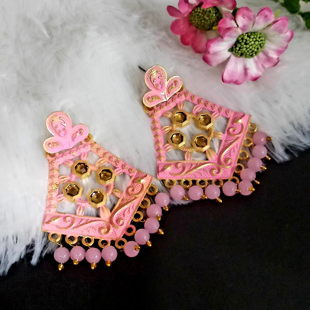 The99Jewel Pink Matte Meenakari Dangler Beads Drop Earrings -1318006C