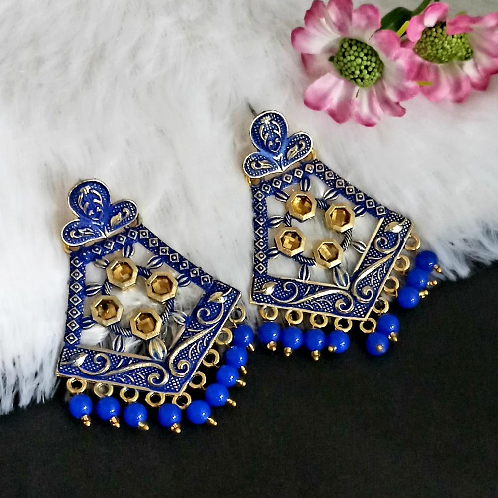 The99Jewel Blue Matte Meenakari Dangler Beads Drop Earrings -1318006E