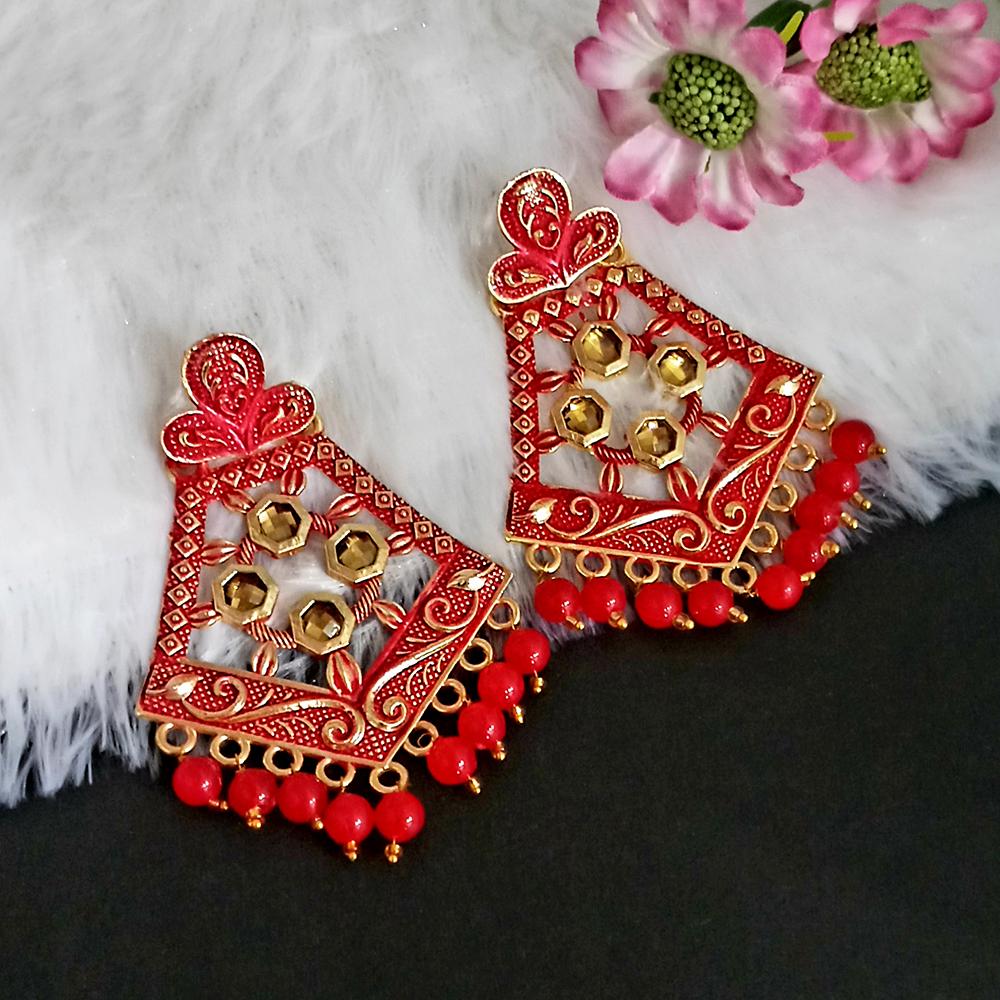 The99Jewel Red Matte Meenakari Dangler Beads Drop Earrings -1318006F