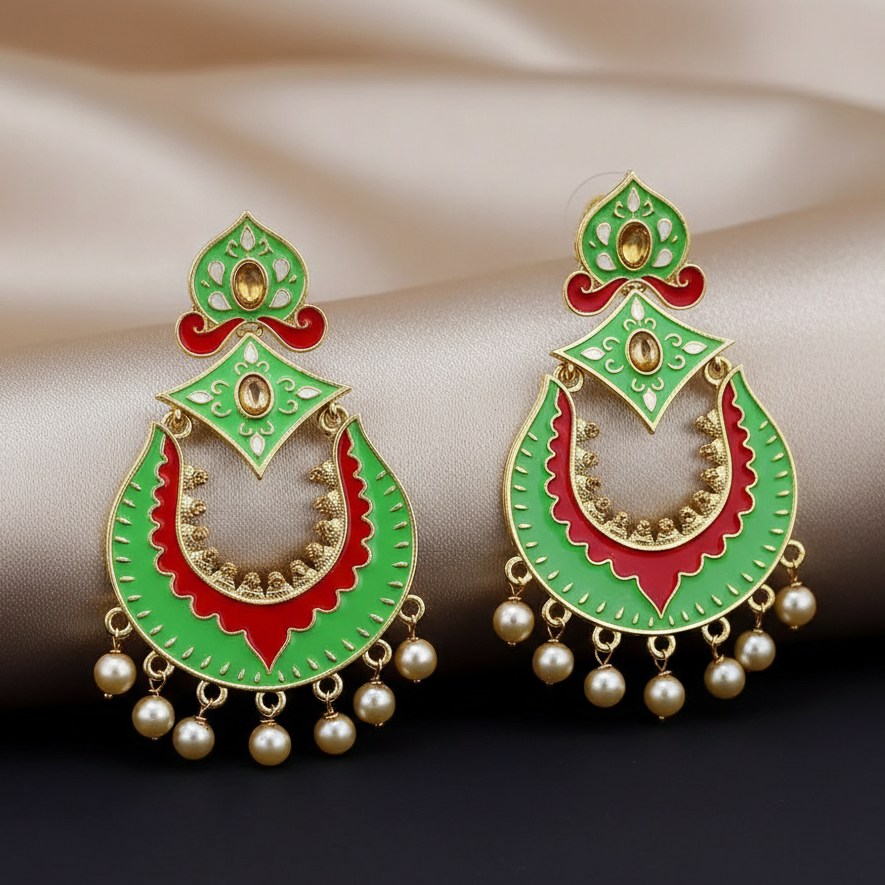 The99Jewel Green Meenakari Kundan Dangler Earrings-1318011K