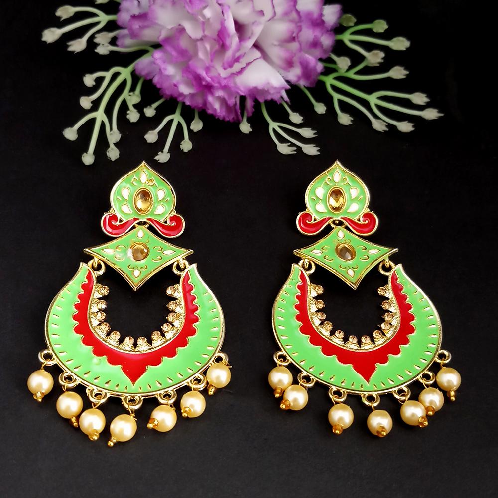 The99Jewel Green Meenakari Kundan Dangler Earrings-1318011K