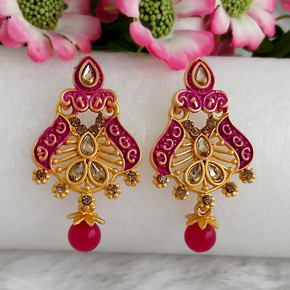 The99Jewel Pink Matte Meenakari Dangler Earrings -1318057A