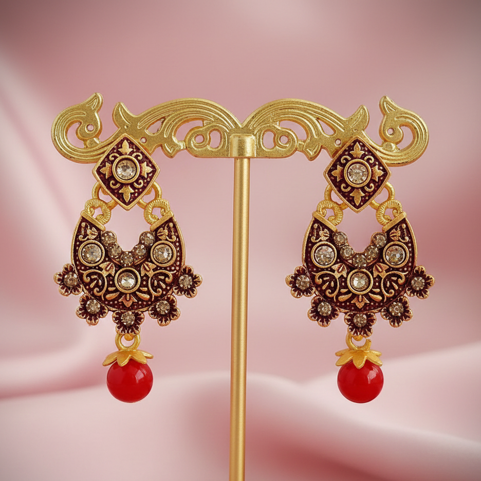 The99Jewel Maroon Matte Meenakari Dangler Earrings -1318058D