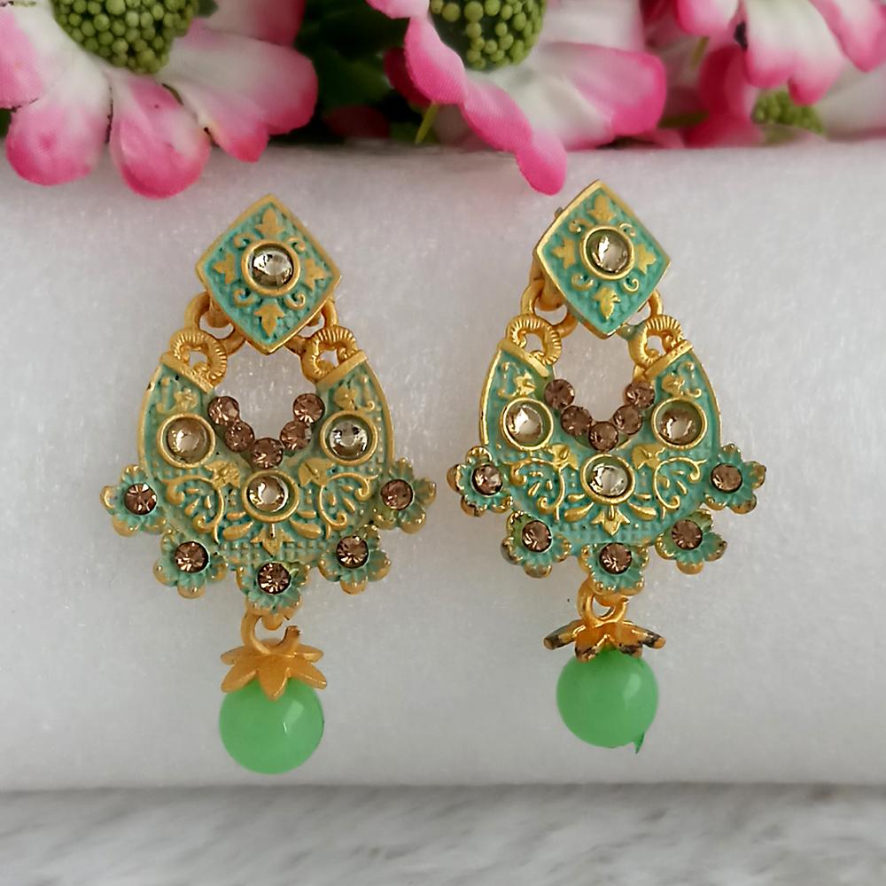 The99Jewel Green Matte Meenakari Jhumki Earrings-1318058b