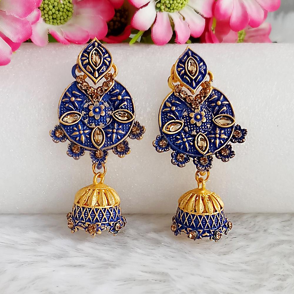 The99Jewel Blue Matte Meenakari Jhumki Earrings -1318059E