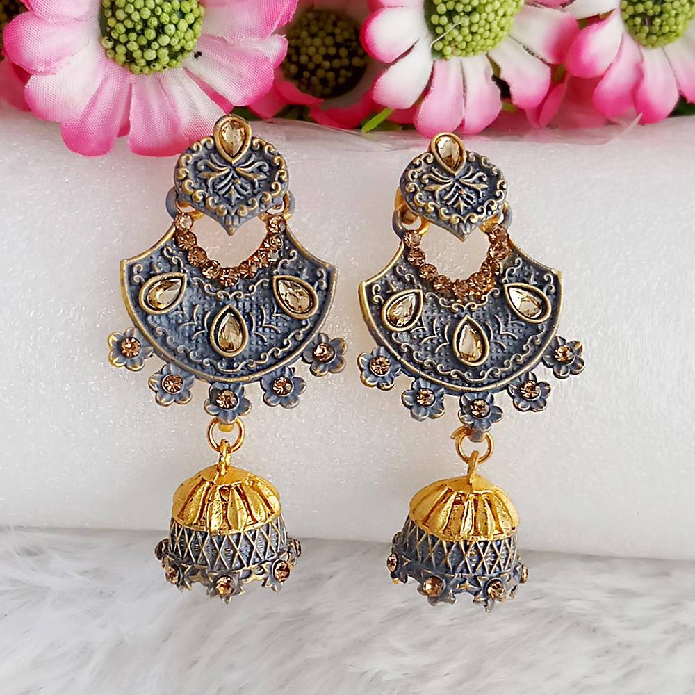 The99Jewel Grey Matte Meenakari Jhumki Earrings -1318061C