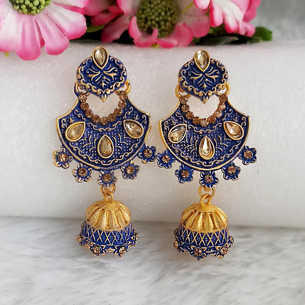 The99Jewel Blue Matte Meenakari Jhumki Earrings -1318061E
